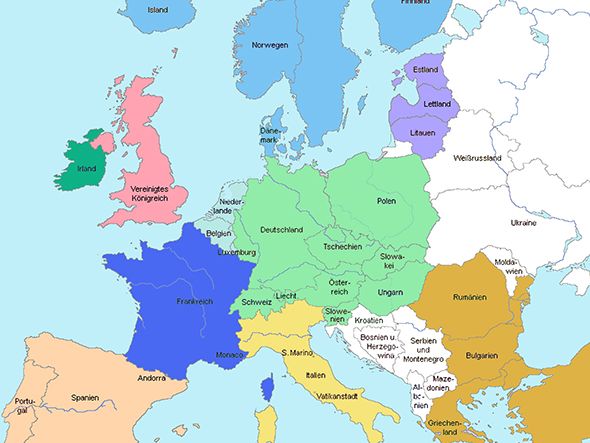 Europakarte mit Länder in Farbe