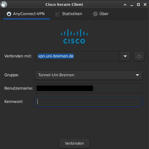 Es wird der Login-Dialog vom Cisco Secure Client angezeigt.