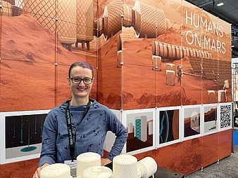 Space Tech Expo 2022 Christiane Heinicke at Space Tech Expo 2022 booth of Humans on Mars